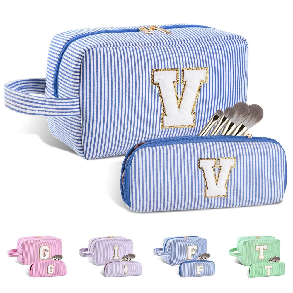 2pcs Personalized Initial Makeup Bag A-z, Travel Toiletry Bag Preppy Make Up🙂